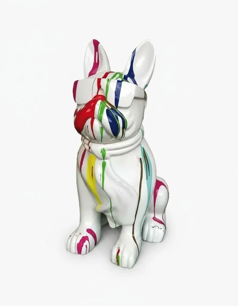Casa Padrino Luxus Deko Skulptur Hund Bulldogge Trash Brille H. 85 cm - Deko Skulptur - Deko Figur - Tierfigur - Gartendeko