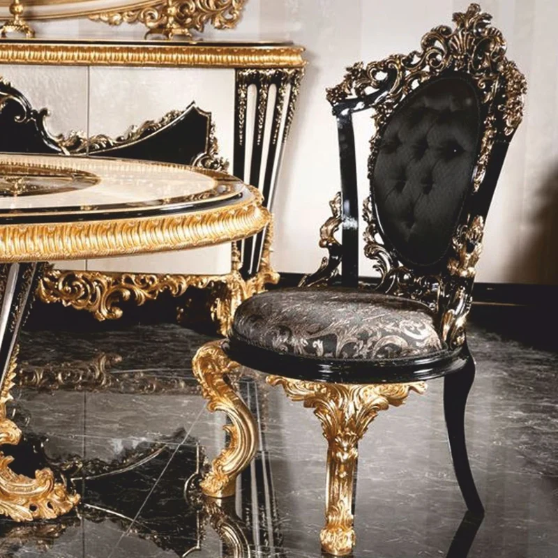 Casa Padrino Luxus Barock Esszimmer Stuhl Schwarz / Gold H. 110 cm - Handgefertigter Barockstil Stuhl - Barock Esszimmer Möbel
