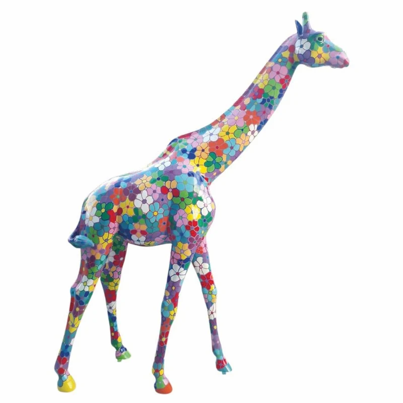Casa Padrino XXL Deko Skulptur Giraffe Bunt H. 320 cm - Lebensgroße Deko Figur