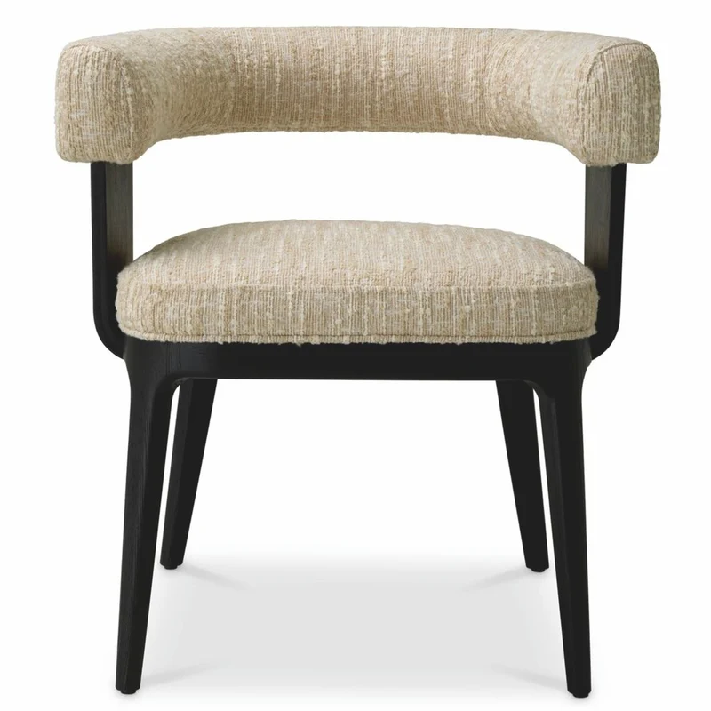 Casa Padrino Luxus Esszimmer Stuhl mit Armlehnen Creme / Schwarz H. 73 cm - Hotel Möbel - Restaurant Möbel - Esszimmer Möbel - Luxus Möbel
