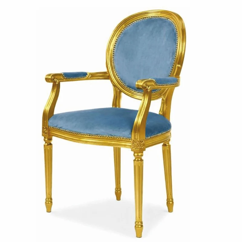 Casa Padrino Luxus Barock Esszimmer Stuhl mit Armlehnen Blau / Gold - Barock Möbel