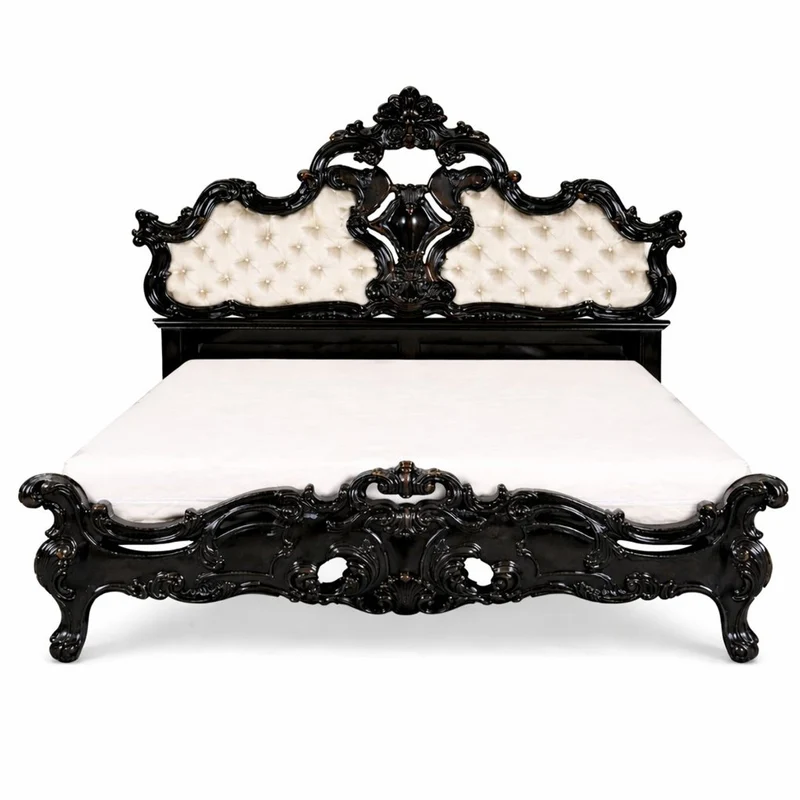 Casa Padrino Luxus Barock Doppelbett Schwarz / Gold - Barock Schlafzimmer Möbel