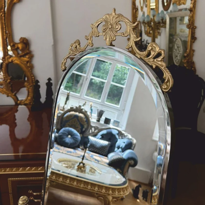 Casa Padrino Luxus Barock Standspiegel Silber / Gold H. 165 cm - Schwenkbarer Spiegel - Barock Möbel - Made in Italy
