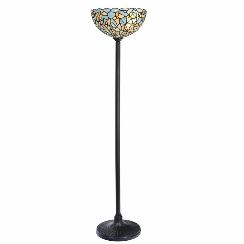 Casa Padrino Art Deco Tiffany Stehleuchte Blau / Gelb / Schwarz H. 147 cm - Tiffany Leuchten