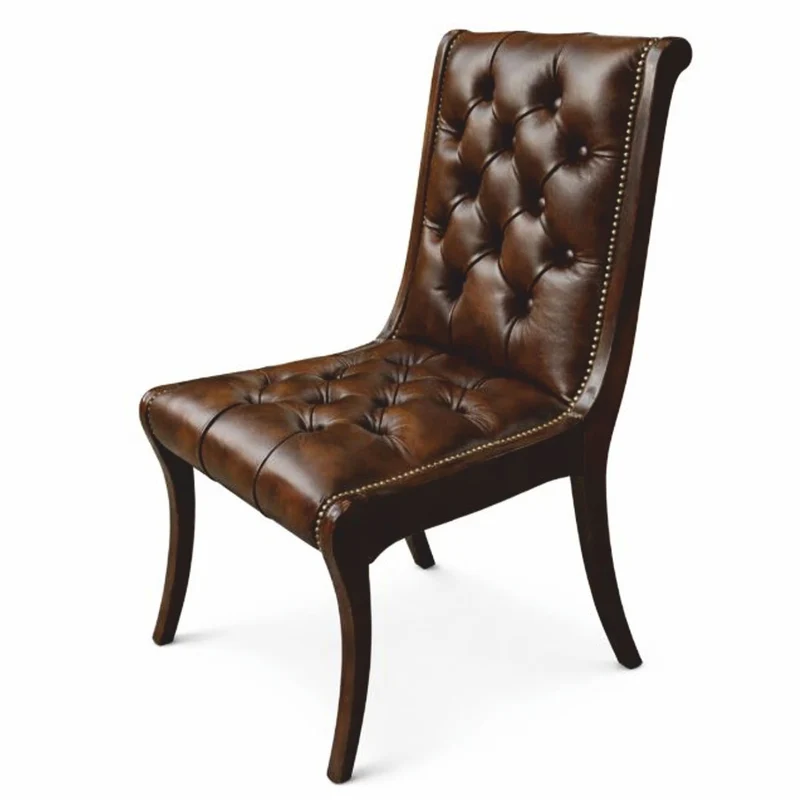 Casa Padrino Luxus Chesterfield Leder Esszimmer Stuhl Dunkelbraun H. 95 cm - Luxus Möbel