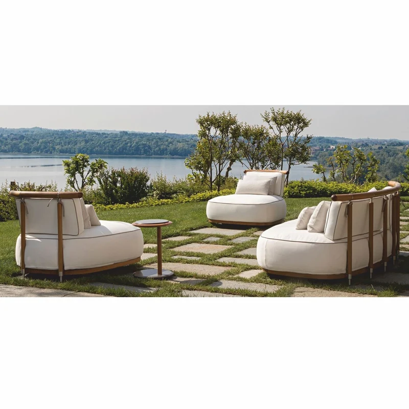 Casa Padrino Luxus Garten Sessel Weiß / Braun / Silber 108 cm - Outdoor Sessel - Hotel Sessel- Outdoor Hotel Möbel - Made in Italy