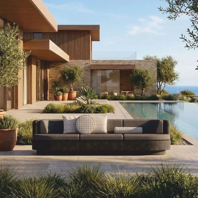 Casa Padrino Luxus Beton Sofa Anthrazit / Grau 294 cm - Wohnzimmer & Garten Sofa