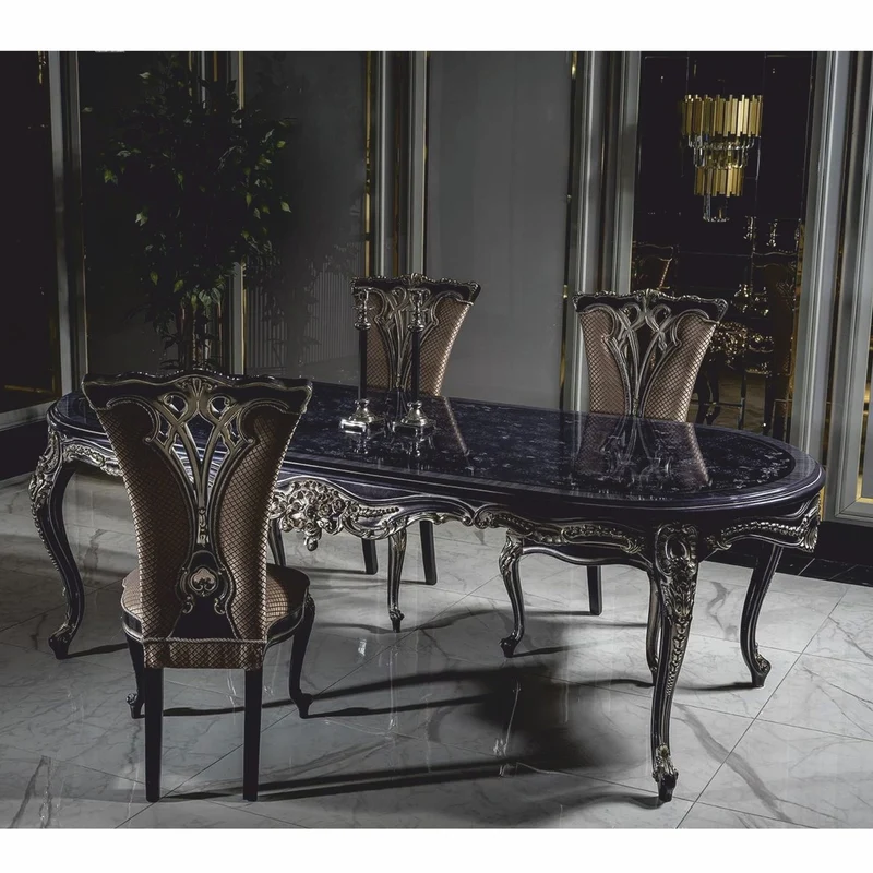 Casa Padrino Luxus Barock Esszimmer Stuhl 6er Set Gold / Lila - Barock Esszimmer Möbel