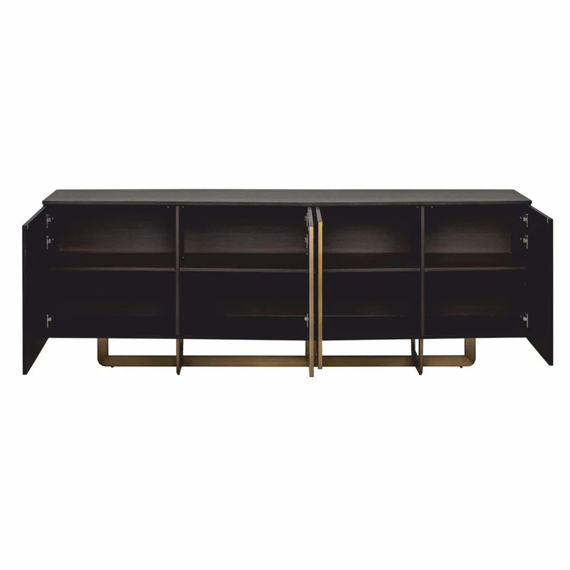 Casa Padrino Luxus Sideboard mit 4 Türen Schwarz / Messing 220 cm - Luxus Möbel - Luxus Interior