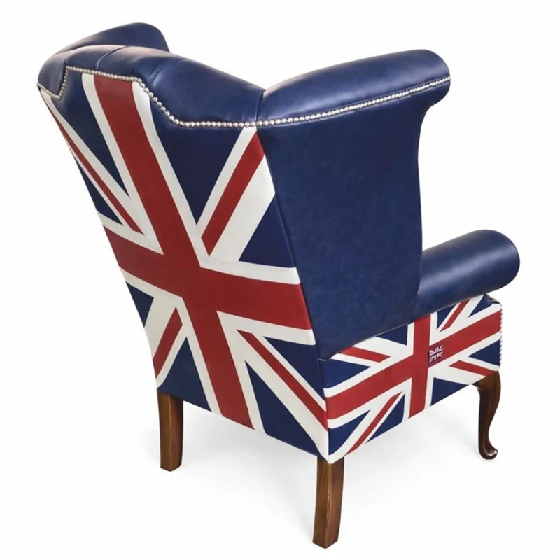 Casa Padrino Luxus Chesterfield Ohrensessel Vintage Blau / UK Design / Braun H. 110 cm