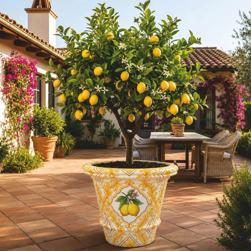 Casa Padrino Luxus Blumentopf Weiß / Gelb / Bunt Ø 80 x H. 63 cm - Garten Deko