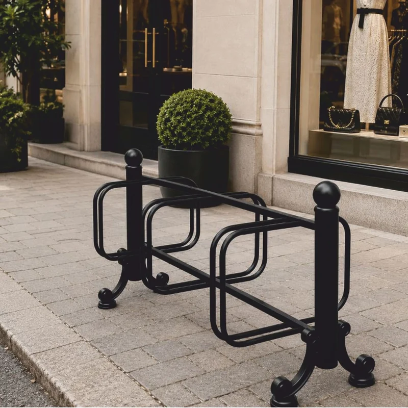 Casa Padrino Jugendstil Fahrradständer Schwarz 150 cm - Nostalgischer Doppelseitiger Metall Fahrradständer - Restaurant und Café Accessoires