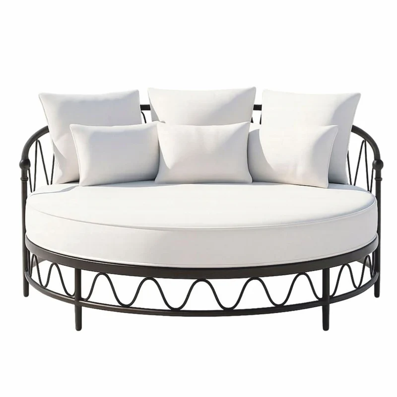 Casa Padrino Luxus Schmiedeeisen Liegeinsel Schwarz / Hellgrau Ø 170 cm - Hotel & Garten Möbel