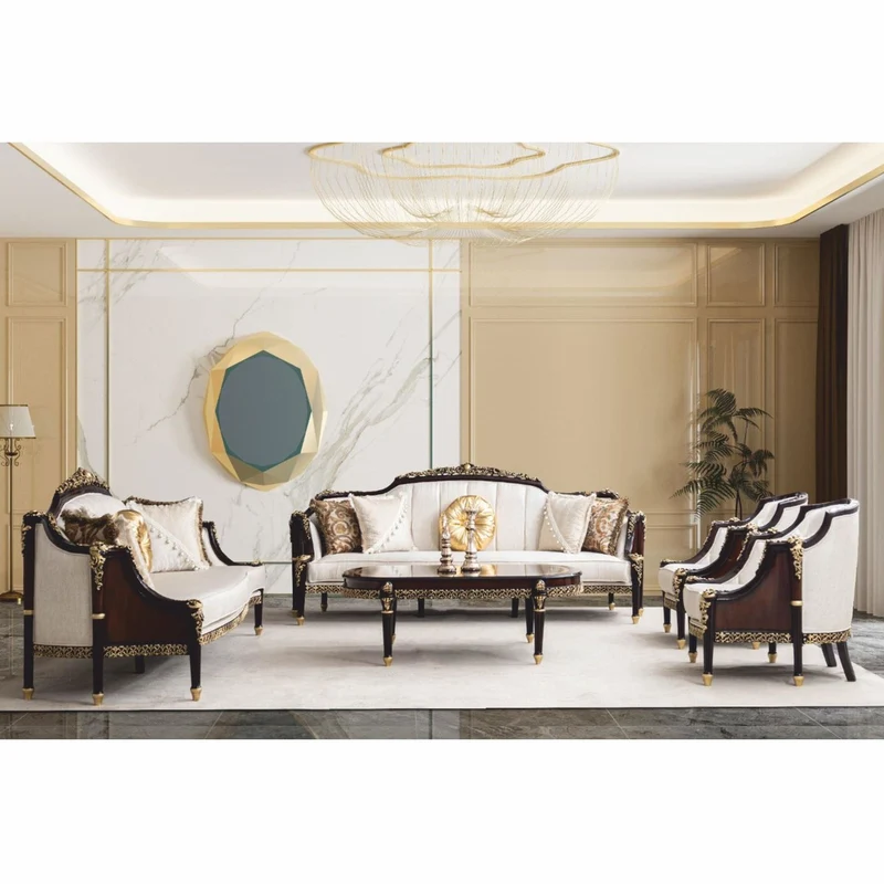 Casa Padrino Luxus Barock Sessel Naturfarben / Dunkelbraun / Gold - Barock Möbel