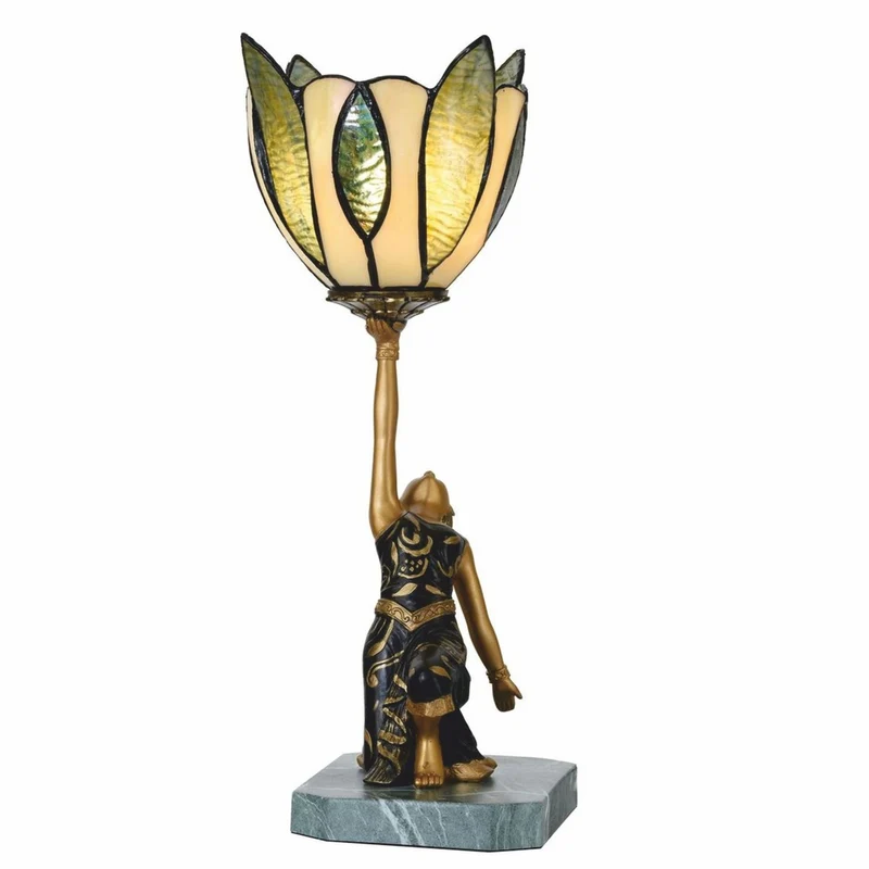 Casa Padrino Art Deco Tiffany Tischleuchte Dame Gold / Schwarz / Grün H. 38 cm