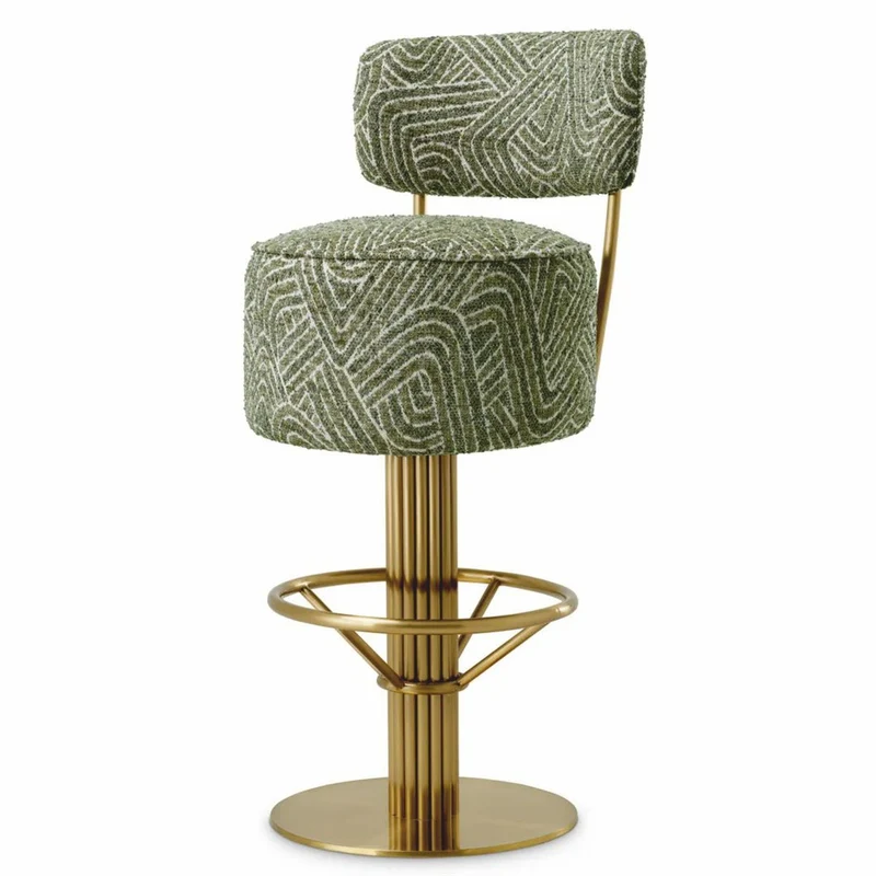 Casa Padrino Luxus Edelstahl Barstuhl Grün / Messing H. 104 cm - Luxus Bar Möbel