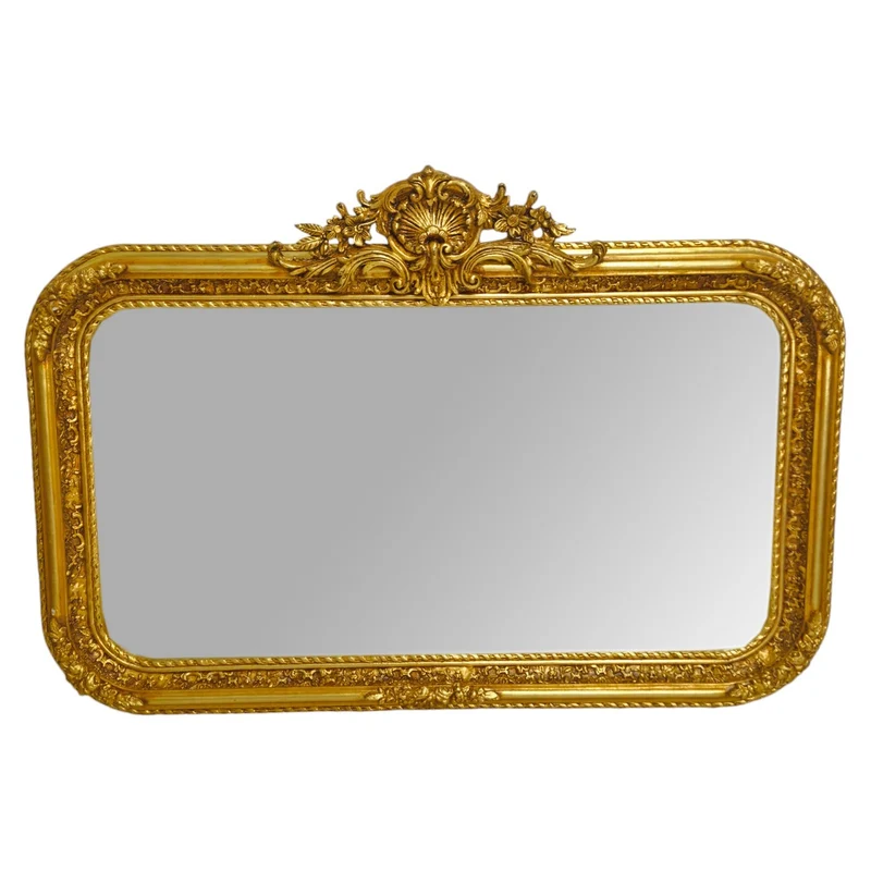 Casa Padrino Barock Spiegel Gold 140 x H. 100 cm - mit Muschel Bekrönung - Prunkvoller Wandspiegel im Barockstil - Antik Stil Garderoben Spiegel - Wohnzimmer Spiegel - Barock Möbel