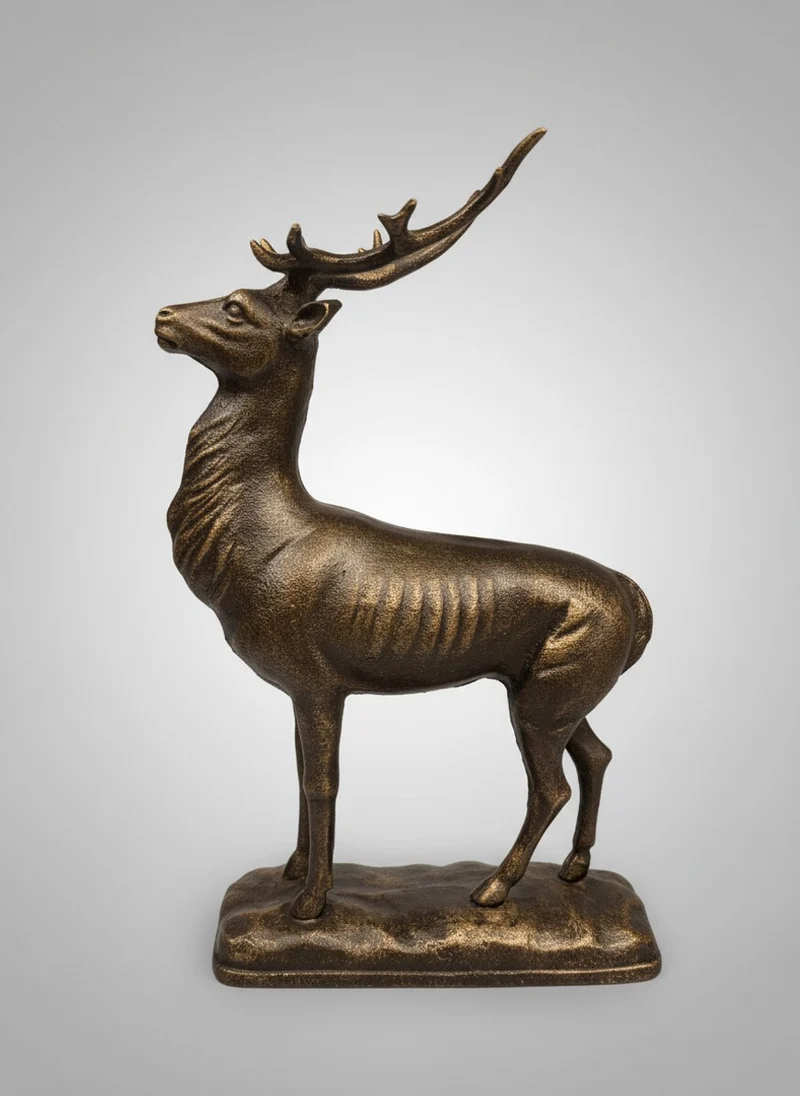 Casa Padrino Deko Figur Hirsch Gusseisen Bronzefarben H. 30 cm - Dekorative Tierfigur auf Sockel