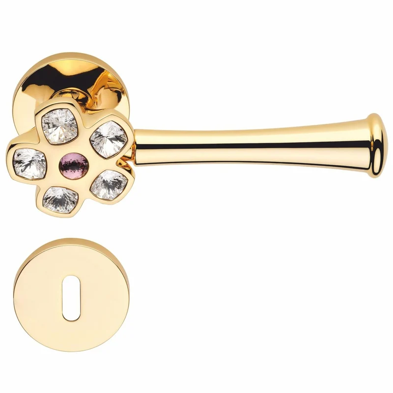 Casa Padrino Jugendstil Türklinken Set mit Kristallglas Gold / Lila 16,3 cm - Türgriffe mit Rosetten - Jugendstil Accessoires - Made in Italy