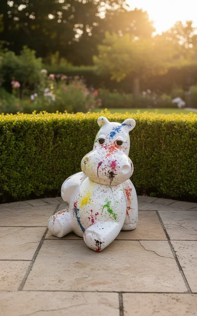 Casa Padrino Luxus Deko Skulptur Nilpferd Sitzen Splash H. 95 cm - Deko Skulptur - Deko Figur - Tierfigur - Gartendeko