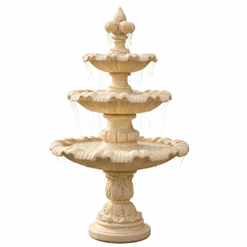 Casa Padrino Barock Springbrunnen Lilie Beige Ø 130 x H. 209 cm - Prunkvoller Gartenbrunnen
