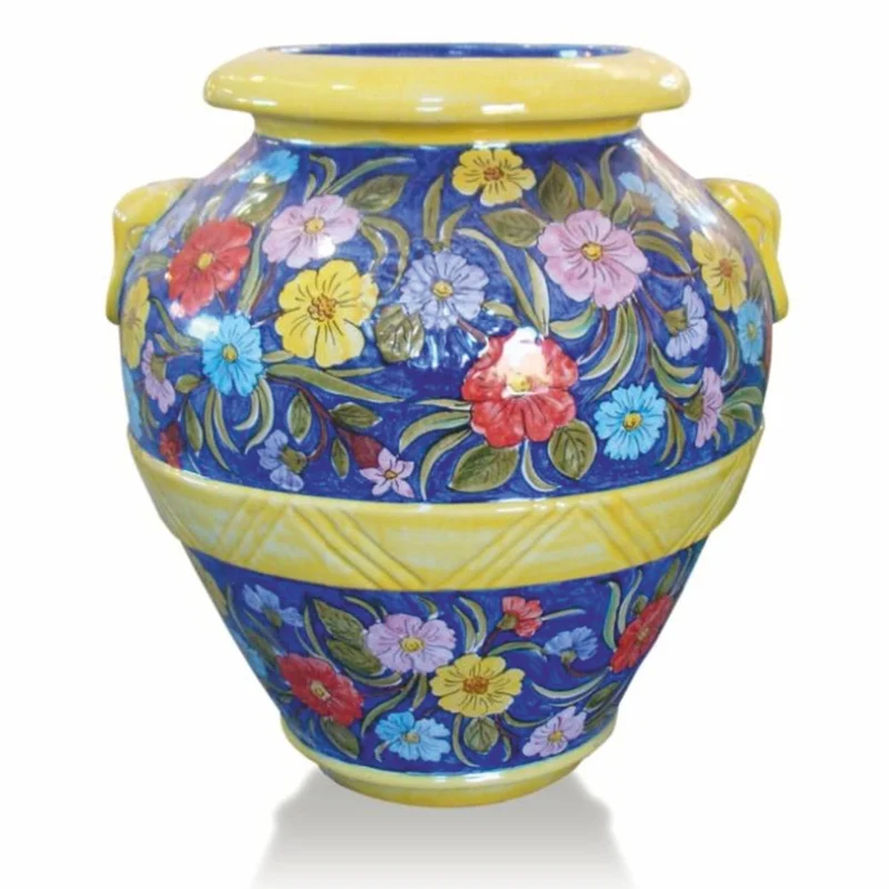 Casa Padrino Luxus Barock Terracotta Blumenvase Blau / Bunt / Gelb - Verschiedene Größen