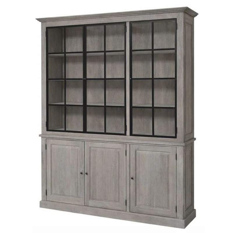 Casa Padrino Landhausstil Eichenholz Schrank Grau / Schwarz 186 x 50 x H. 230 cm