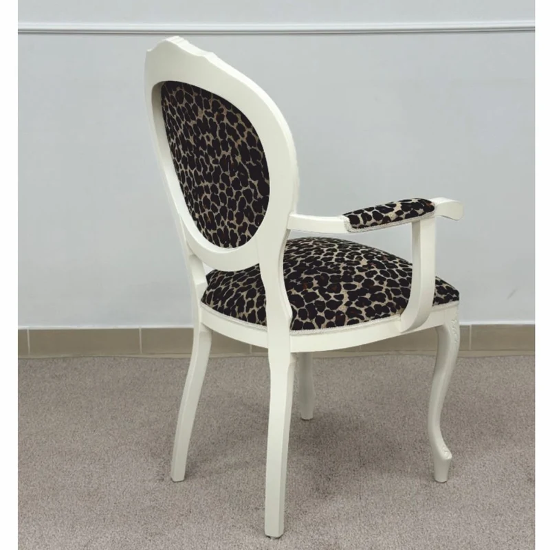 Casa Padrino Luxus Barock Esszimmer Stuhl mit Armlehnen Leopard / Weiß - Barock Möbel