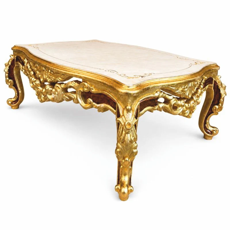 Casa Padrino Luxus Barock Couchtisch Weiß / Gold / Braun 128 cm - Prunkvoller Barockstil Wohnzimmertisch - Barock Wohnzimmer Möbel