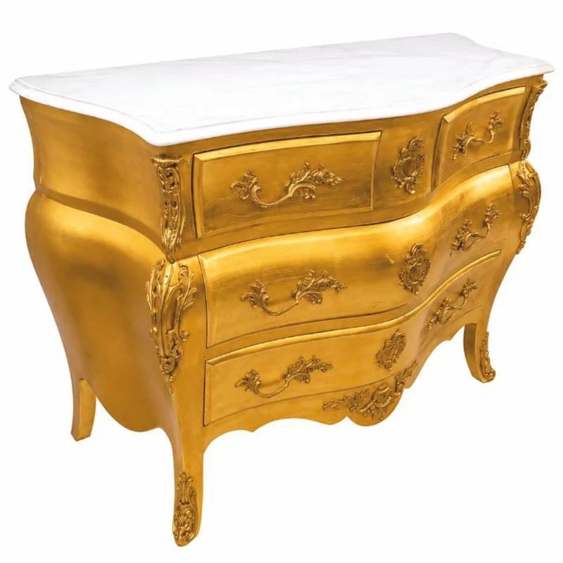 Casa Padrino Barock Kommode mit 4 Schubladen und Marmorplatte Gold / Weiß 120 cm - Prunkvolle Barock Möbel - Barockstil Möbel