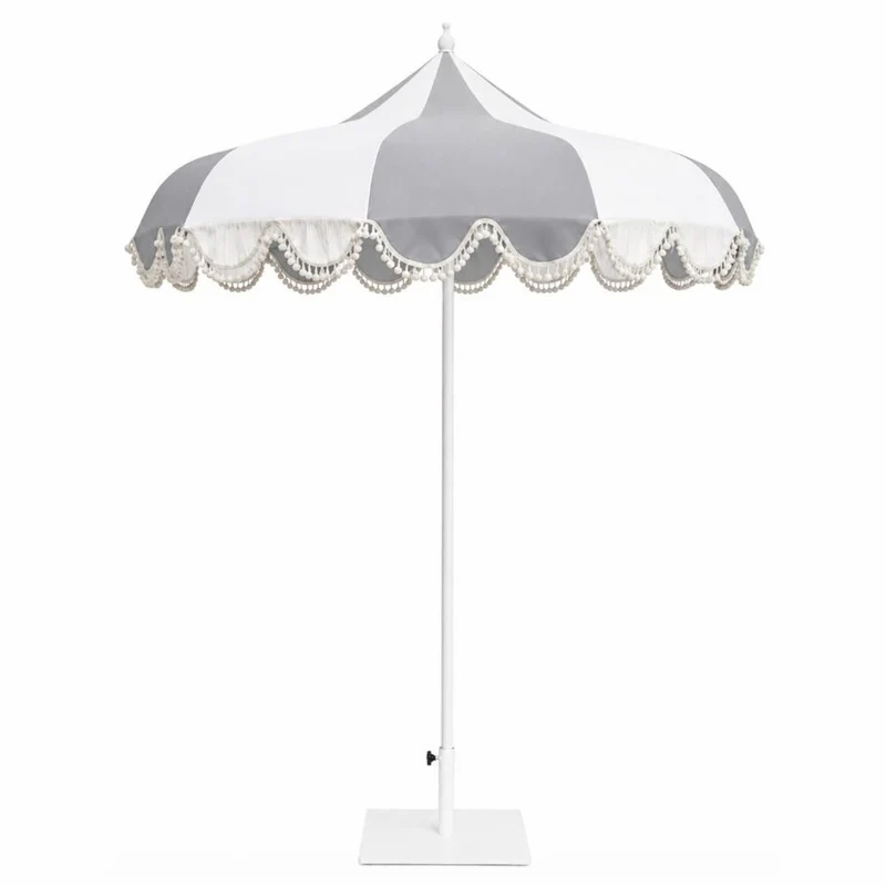 Casa Padrino Luxus Sonnenschirm Weiß / Grau Ø 200 x H. 250 cm - Hotel & Garten Möbel VPP