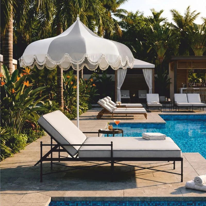 Casa Padrino Luxus Sonnenschirm Weiß / Grau Ø 200 x H. 250 cm - Hotel & Garten Möbel VPP