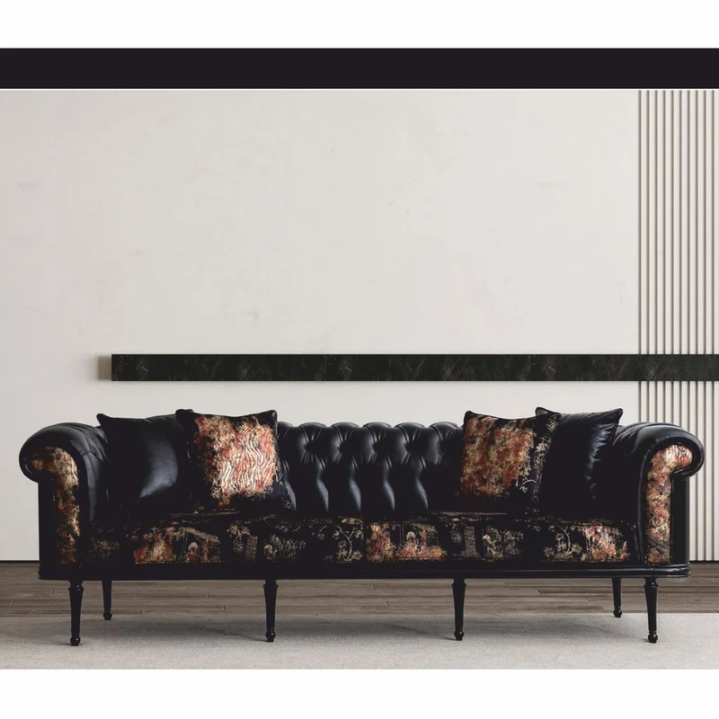Casa Padrino Luxus Barock Sofa Schwarz / Gold 260 cm - Barock Wohnzimmer Möbel