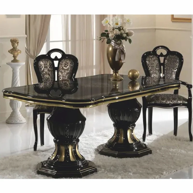 Casa Padrino Luxus Barock Esszimmer Set Schwarz / Gold - 1 Esstisch & 6 Stühle - Made in Italy