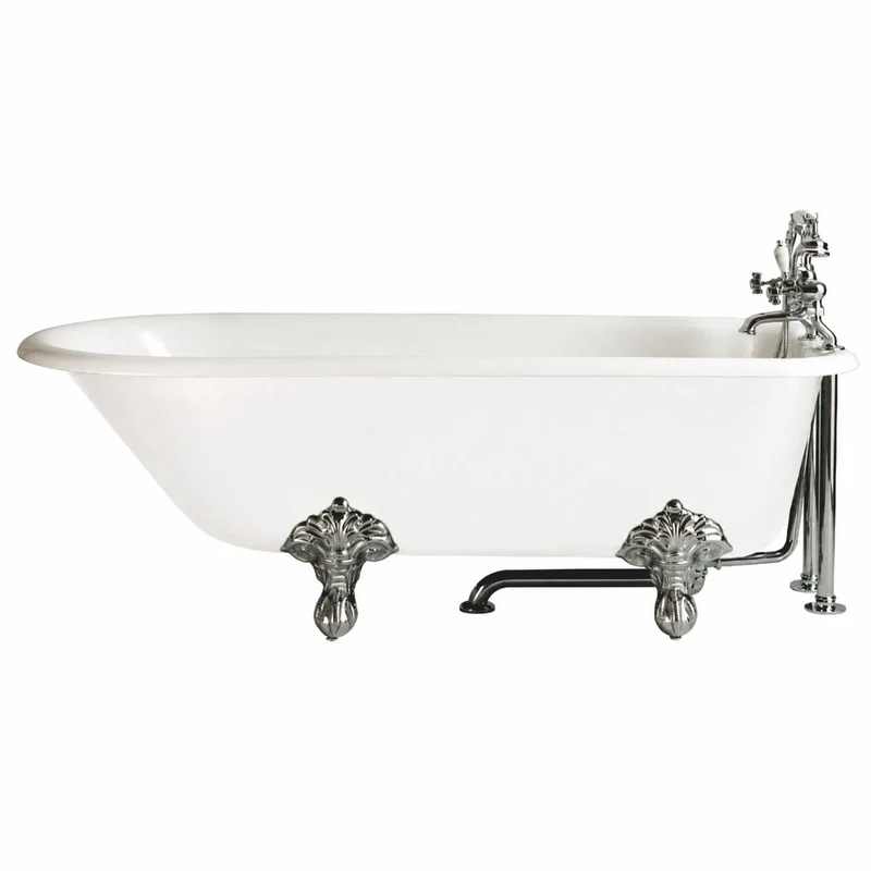 Casa Padrino Jugendstil Badewanne Weiß / Silber 170 cm - Freistehende Gusseisen Badewanne