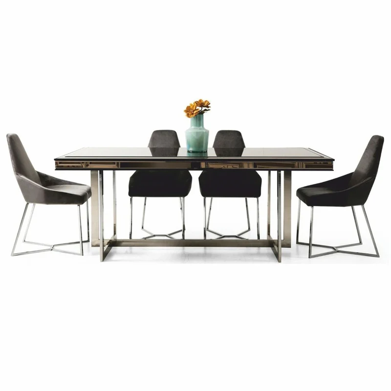 Casa Padrino Luxus Esstisch Schwarz / Silber 208 cm - Luxus Esszimmer Möbel