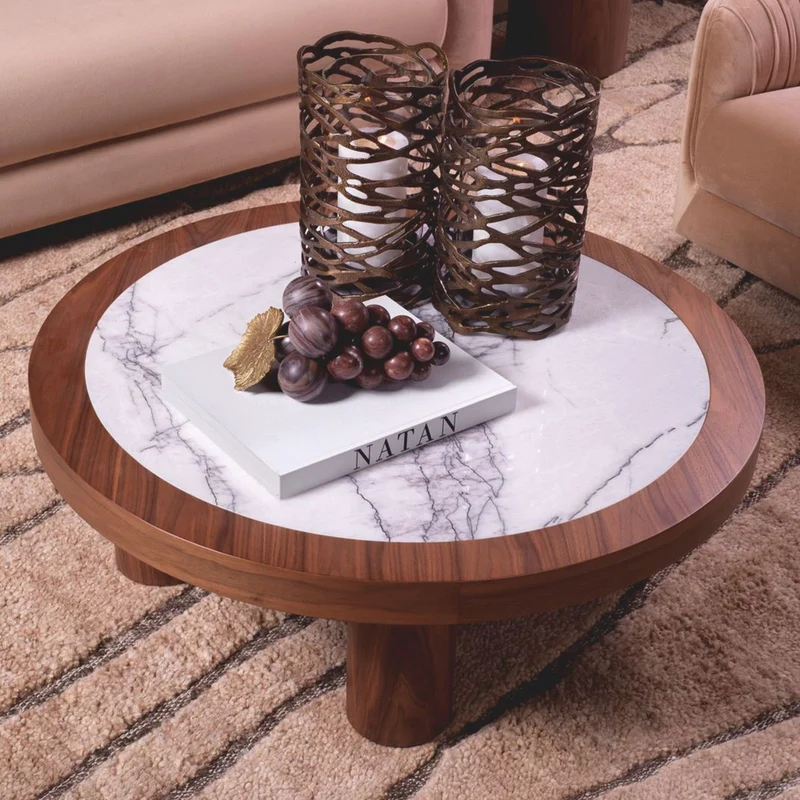 Casa Padrino Luxus Couchtisch Braun / Weiß-Lila Ø 100 cm - Wohnzimmer Möbel