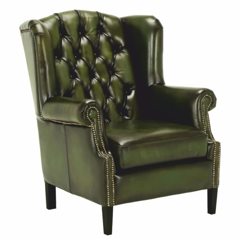 Casa Padrino Luxus Chesterfield Leder Ohrensessel Vintage Moosgrün / Schwarz