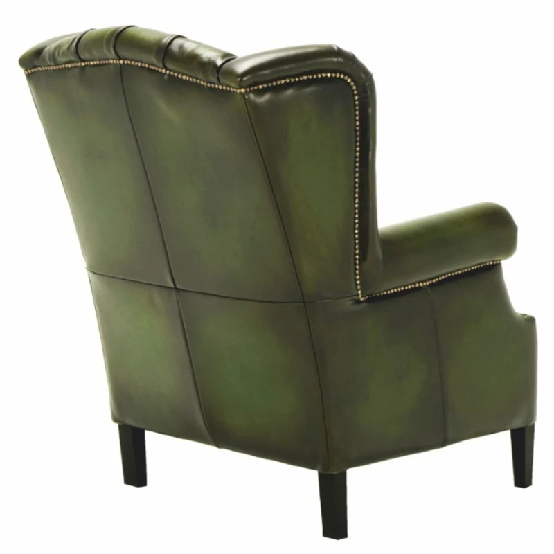Casa Padrino Luxus Chesterfield Leder Ohrensessel Vintage Moosgrün / Schwarz