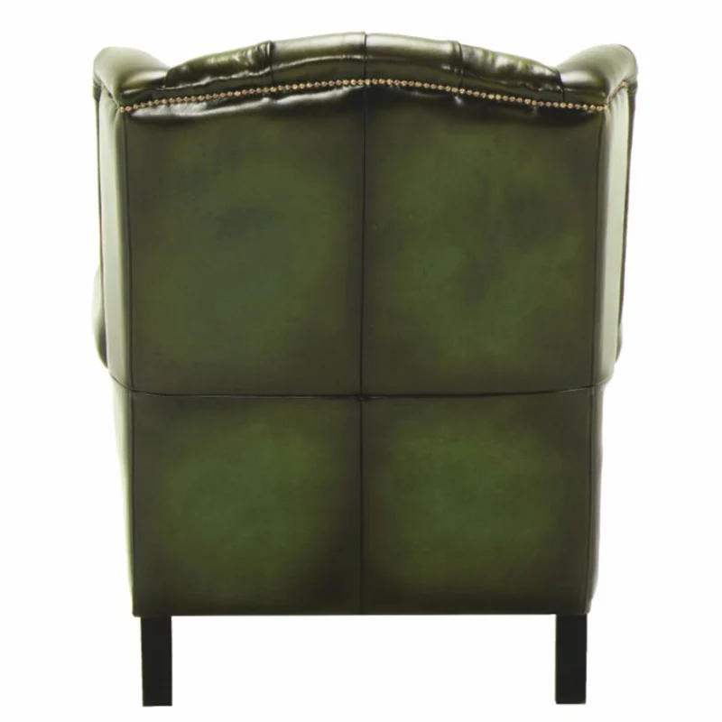 Casa Padrino Luxus Chesterfield Leder Ohrensessel Vintage Moosgrün / Schwarz