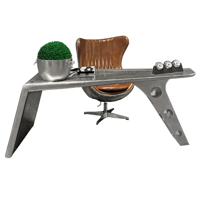 Casa Padrino Luxus Aluminium Schreibtisch Silber 234 x 80 x H. 78 cm - Flugzeug Flieger Büromöbel