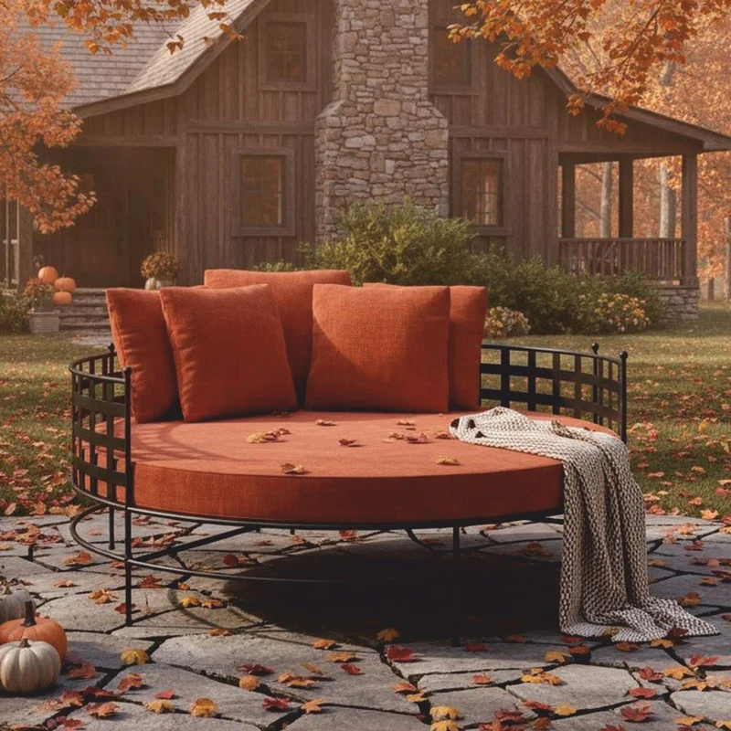 Casa Padrino Luxus Schmiedeeisen Liegeinsel Schwarz / Orange Ø 170 cm - Hotel & Garten Möbel
