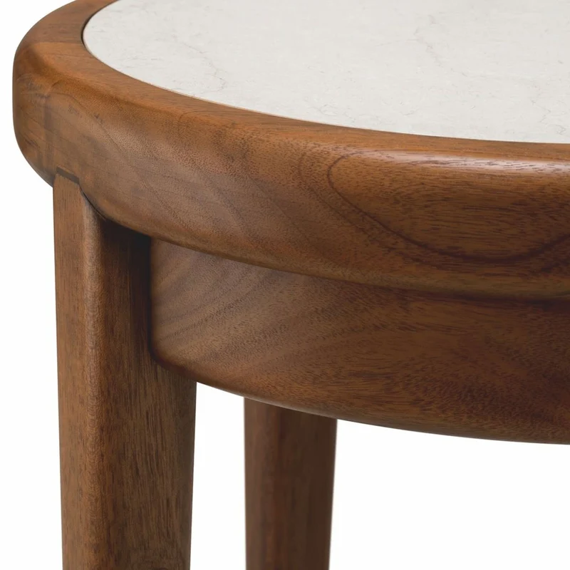 Casa Padrino Luxus Mahagoni Beistelltisch mit Marmorplatte und Schublade Braun / Beige H. 70 cm
