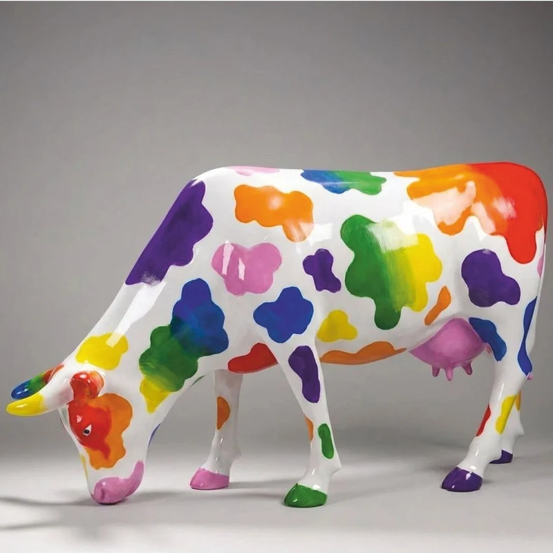 Casa Padrino XXL Deko Skulptur Kuh Weiß / Bunt 220 cm - Lebensgroße Garten Figur - XXL Tierfigur - Garten & Terrassen Deko