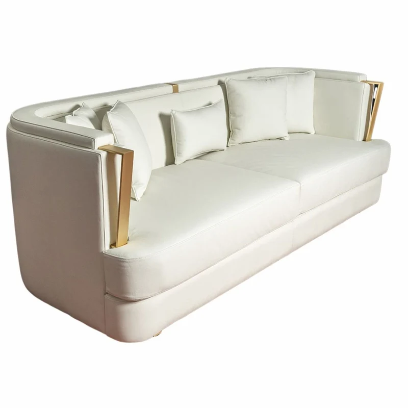 Casa Padrino Luxus Wohzimmer & Hotel Sofa Creme / Messing 240 cm - Luxus Möbel