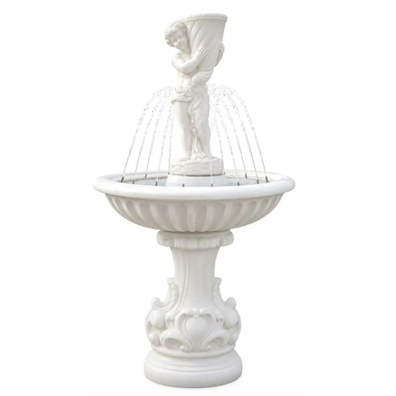 Casa Padrino Barock Springbrunnen mit Wasserdüsenring Weiß Ø 92 x H. 167 cm - Prunkvoller Barockstil Gartenbrunnen - Barock Garten Deko