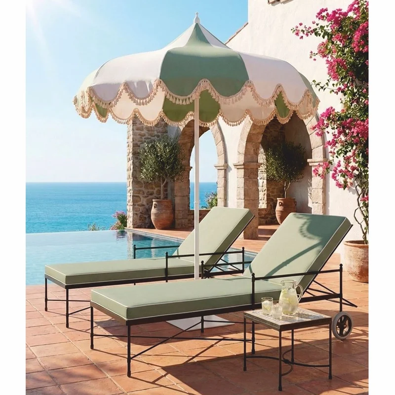 Casa Padrino Luxus Sonnenschirm Weiß / Grün Ø 200 x H. 250 cm - Hotel & Garten Möbel VPP