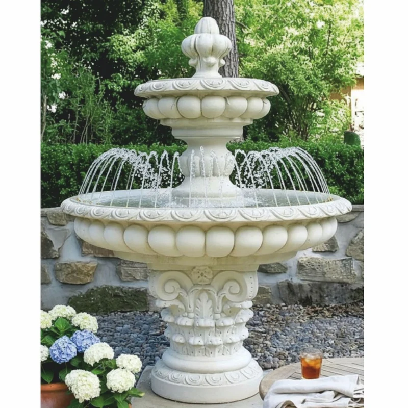 Casa Padrino Barock Springbrunnen Weiß Ø 114 x H. 165 cm - Prunkvoller Gartenbrunnen