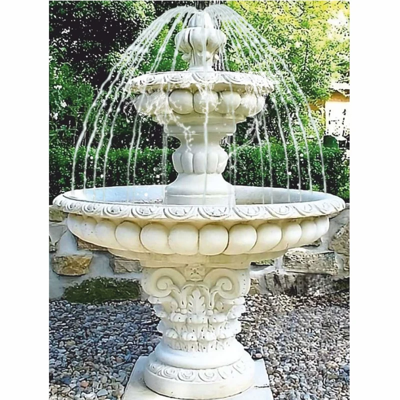 Casa Padrino Barock Springbrunnen Weiß Ø 114 x H. 165 cm - Prunkvoller Gartenbrunnen
