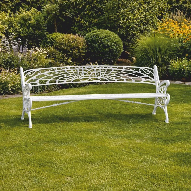Casa Padrino Jugendstil Gusseisen Gartenbank Weiß 205 cm - Garten Möbel